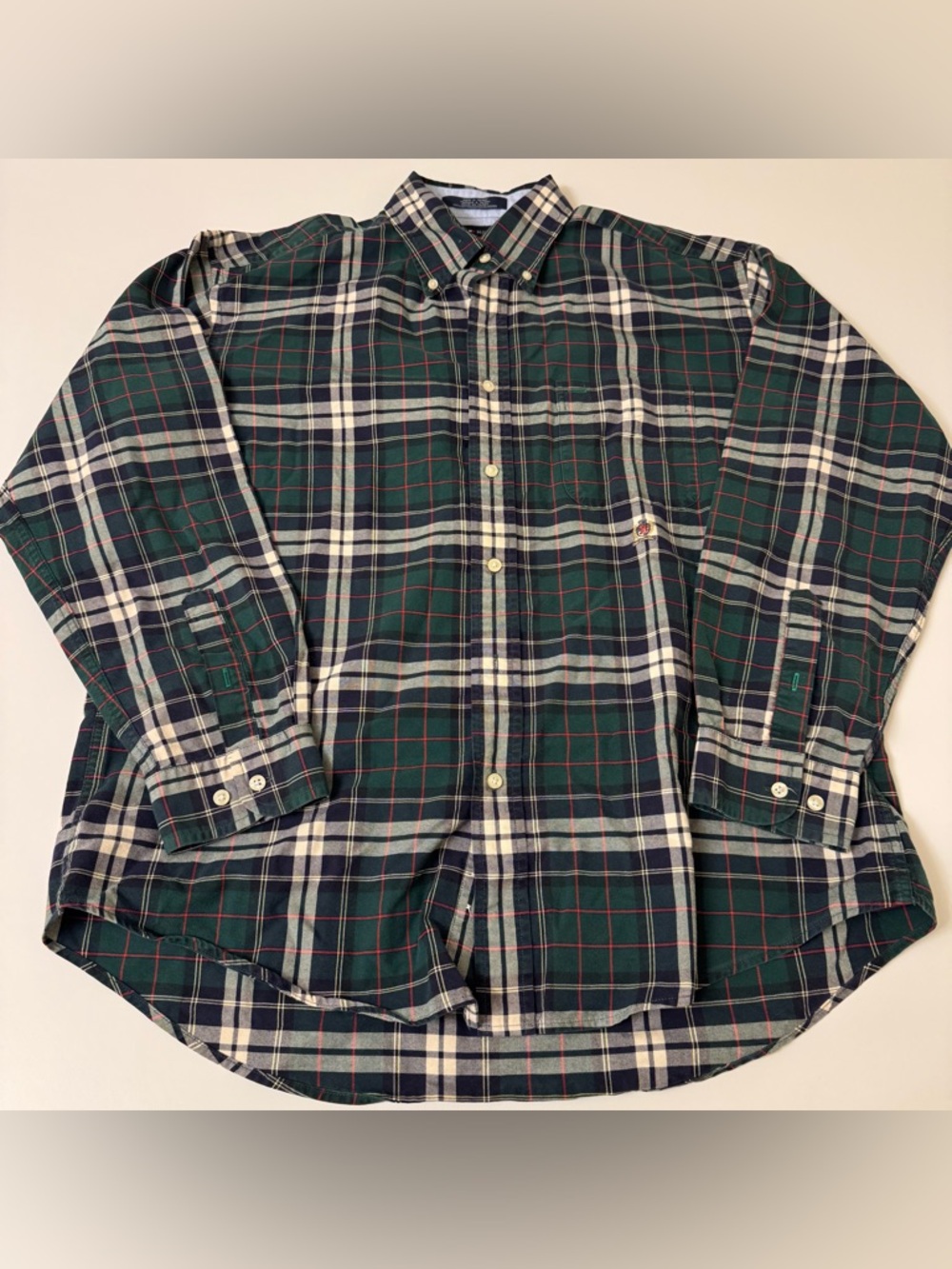 Tommy Hilfiger Green Navy Plaid Button-Down Shirt Size Large